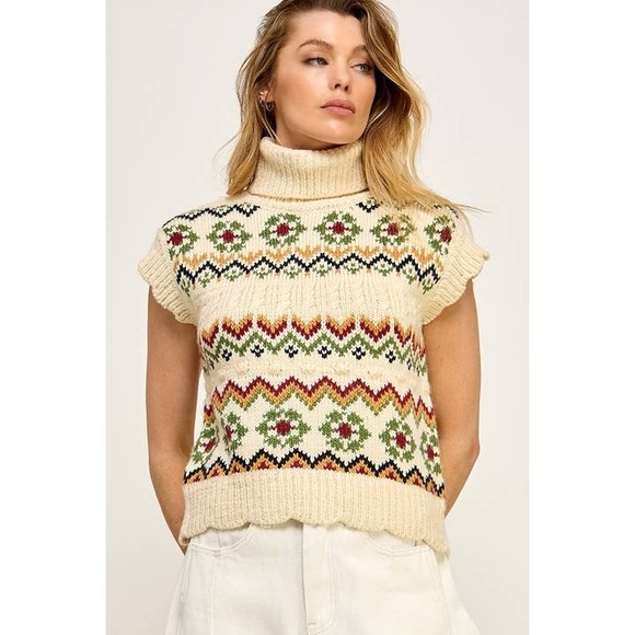 🤍VINTAGE PATTERN TURTLENECK KNITTED TOP - Picture 4 of 9